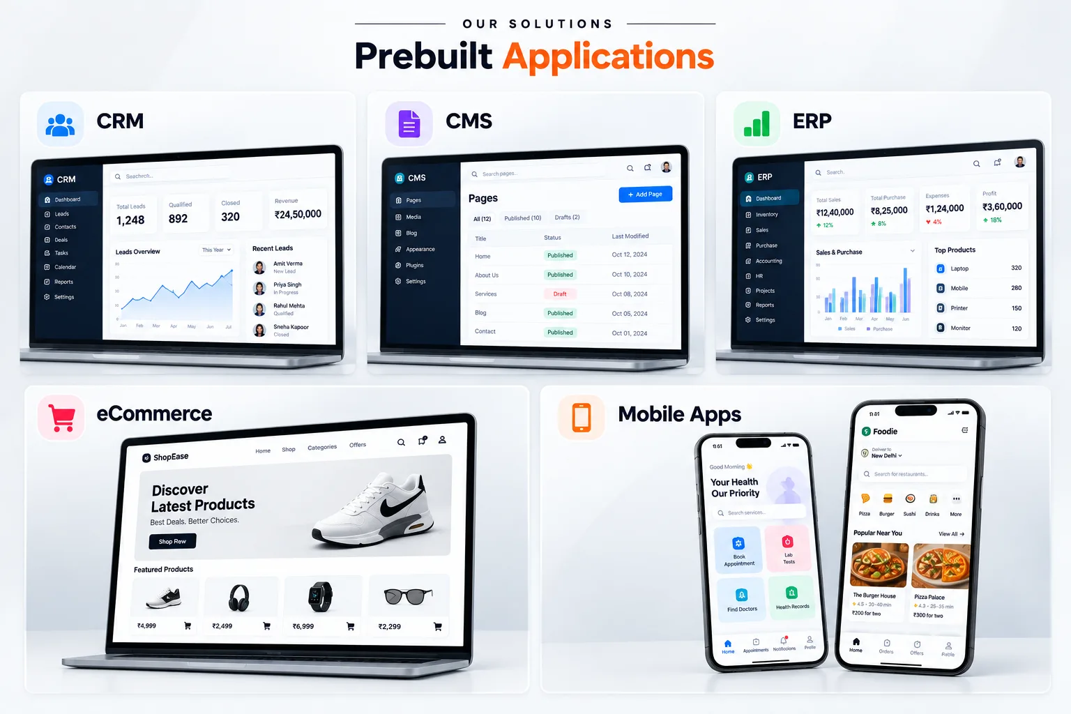 SaaS Prebuilt Apps (CRM, CMS, ERP, HMS)